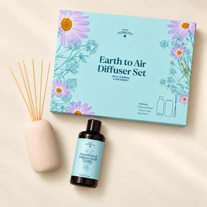 Dublin Herbalists Verbena & Spearmint Diffuser Gift Set – 200ml refill, ceramic vase, reeds and gift box