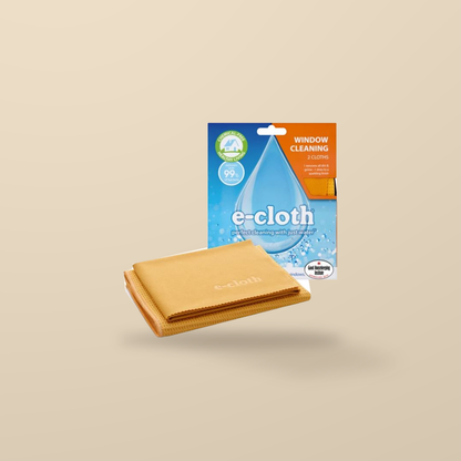 E-Cloth Window Cleaning Pack – 2 Cloths — original product packaging on warm beige background