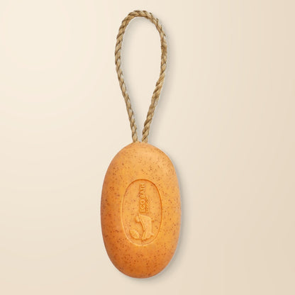 Eco Bath Apricot Soap on a Rope 220g front product view