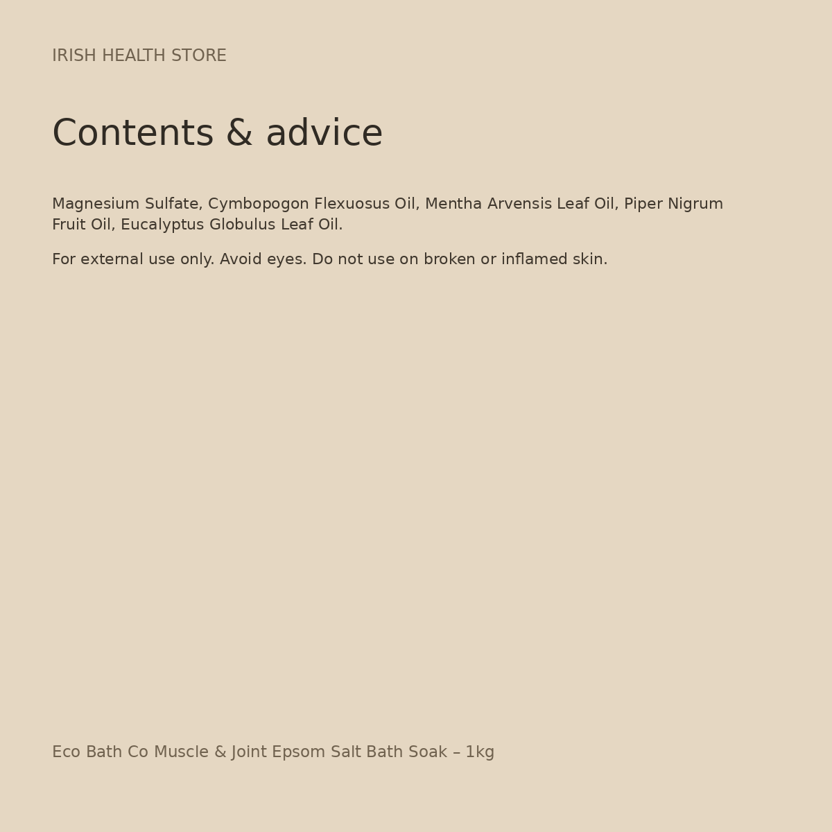 Eco Bath Co Muscle & Joint Epsom Salt Bath Soak – 1kg contents and advice