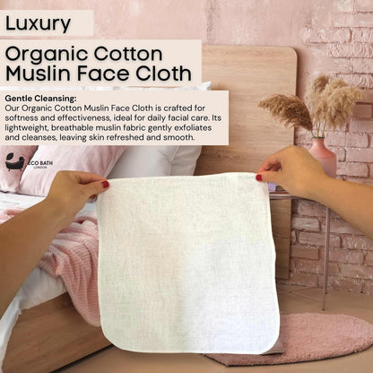 Eco Bath Organic Cotton Muslin Face Cloth in use