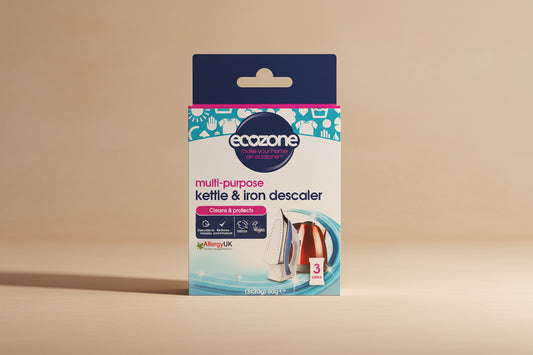 Ecozone multi-purpose kettle & iron descaler packaging on a white background