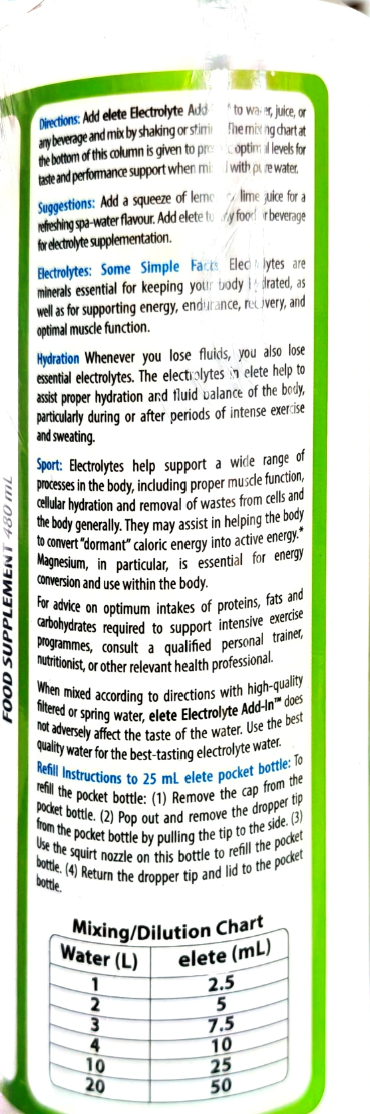 Elete Electrolyte Add-In Drops 480ml Sugar Free Liquid Concentrate clean product image