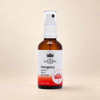 Australian Bush Flower Emergency Organic Space Mist – 50ml on warm beige background