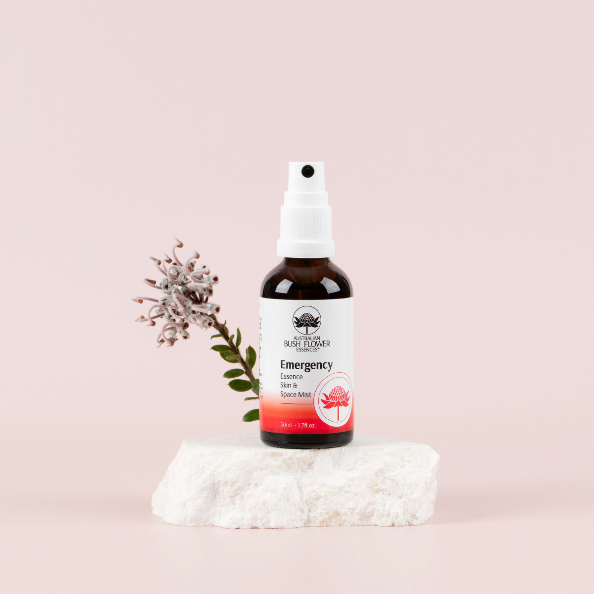 Australian Bush Flower Emergency Organic Space Mist – 50ml bottle with flowers
