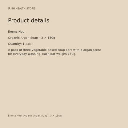 Emma Noel Organic Argan Soap – 3 × 150g product details