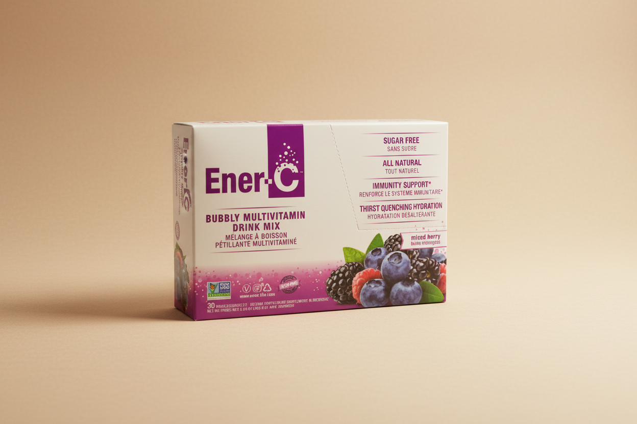 Box of Ener-G Drink Mix on a cardboard surface