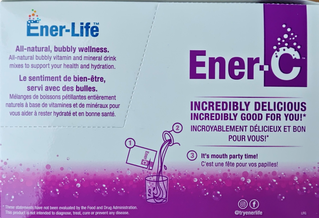 Ener-C supplement packaging with purple and white design