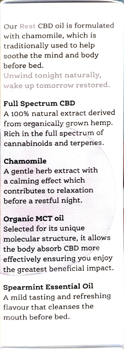 Ethos Rest CBD Oil 600mg original carton information