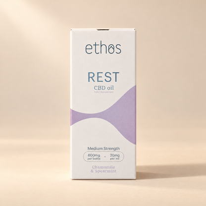 Ethos Rest CBD Oil 600mg medium strength chamomile and spearmint carton