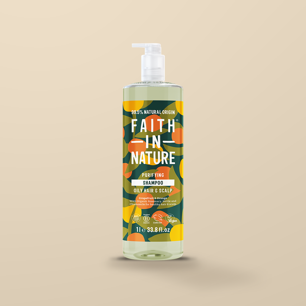 Faith In Nature Grapefruit & Orange Shampoo – 1L — original product packaging on warm beige background