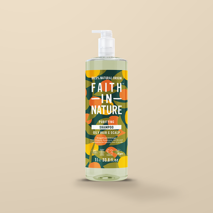 Faith In Nature Grapefruit & Orange Shampoo – 1L — original product packaging on warm beige background