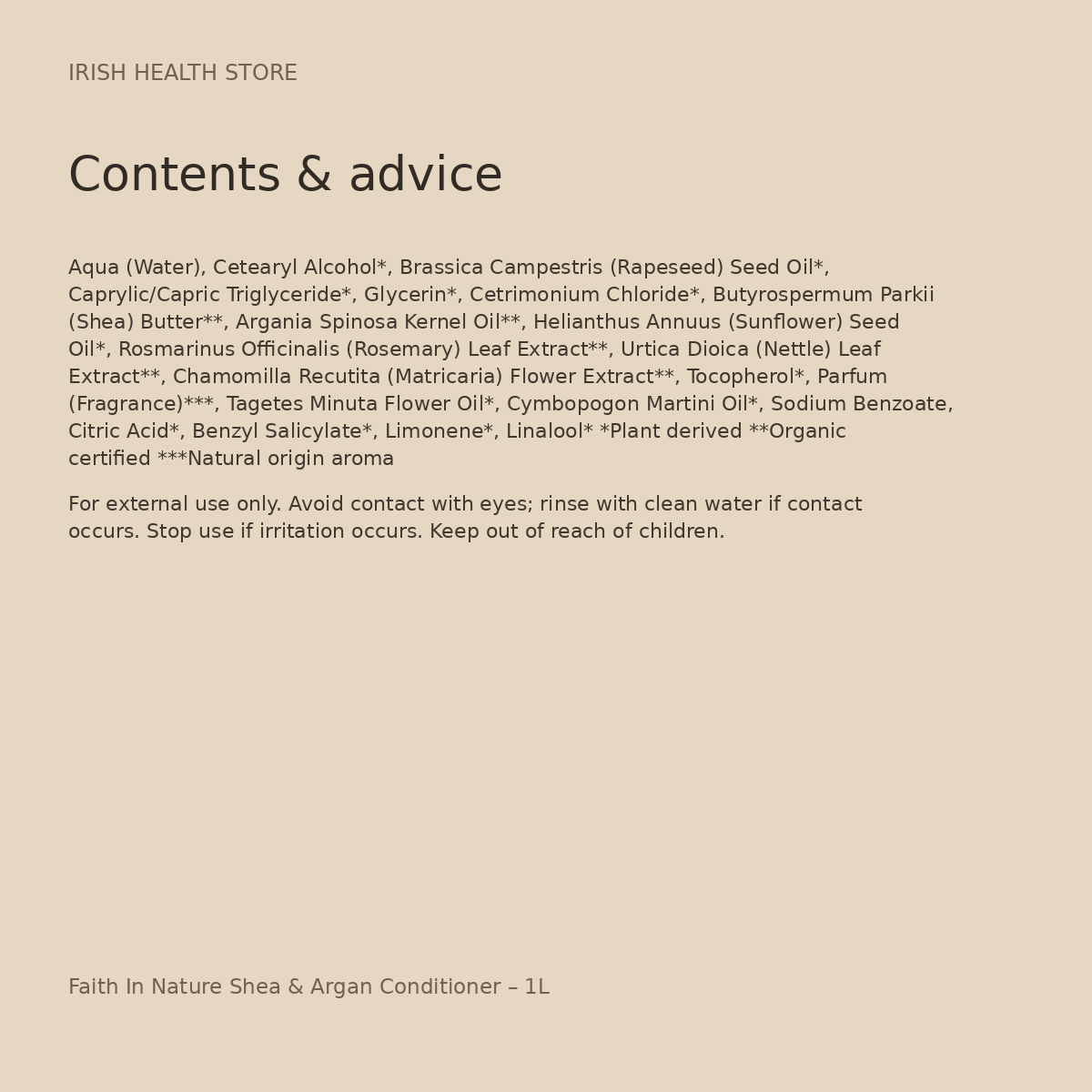 Faith In Nature Shea & Argan Conditioner – 1L contents and advice