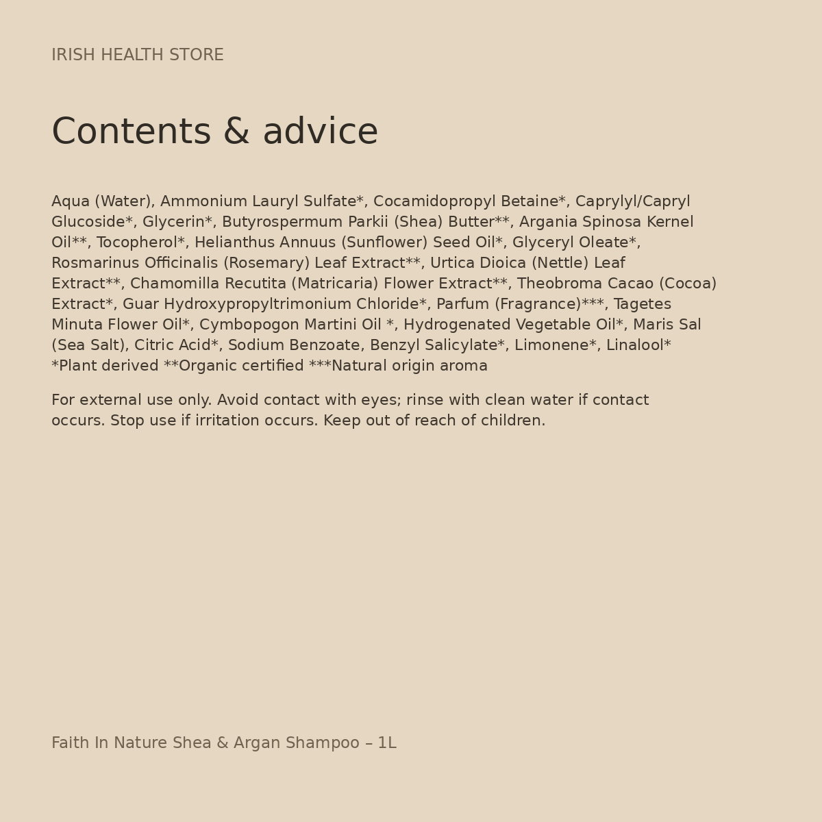 Faith In Nature Shea & Argan Shampoo – 1L contents and advice