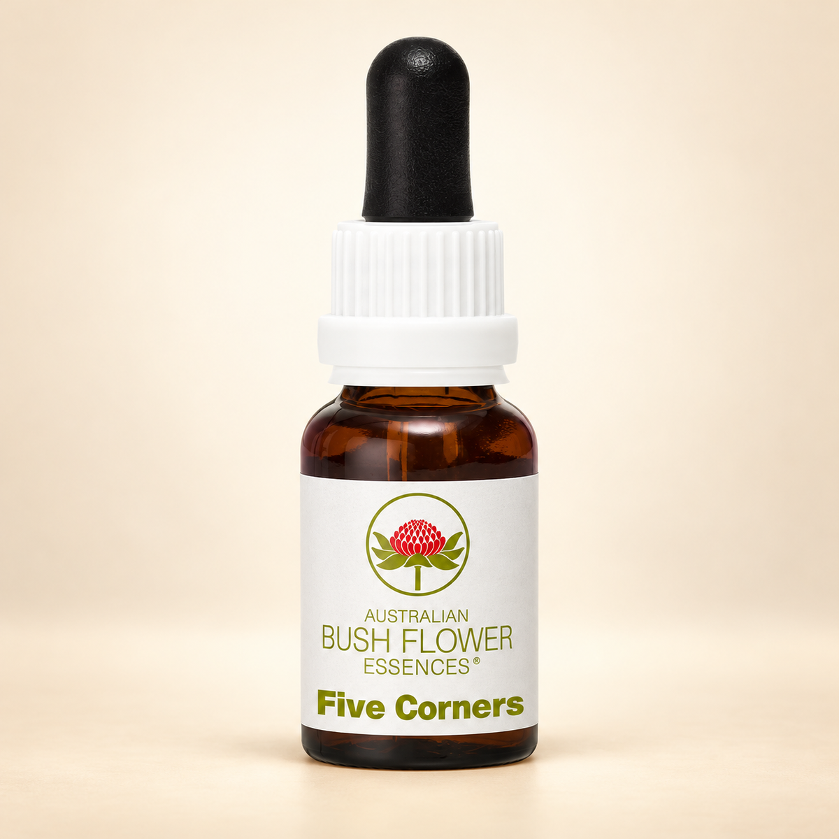Australian Bush Flower Five Corners Stock Essence – 15ml on warm beige background