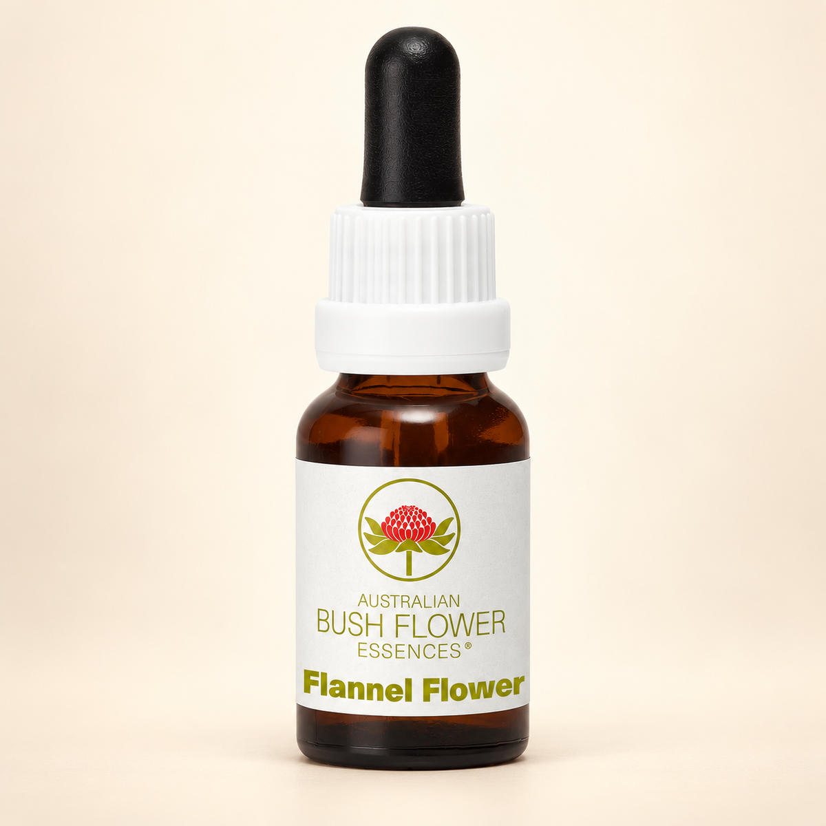 Australian Bush Flower Flannel Flower Stock Essence – 15ml on warm beige background