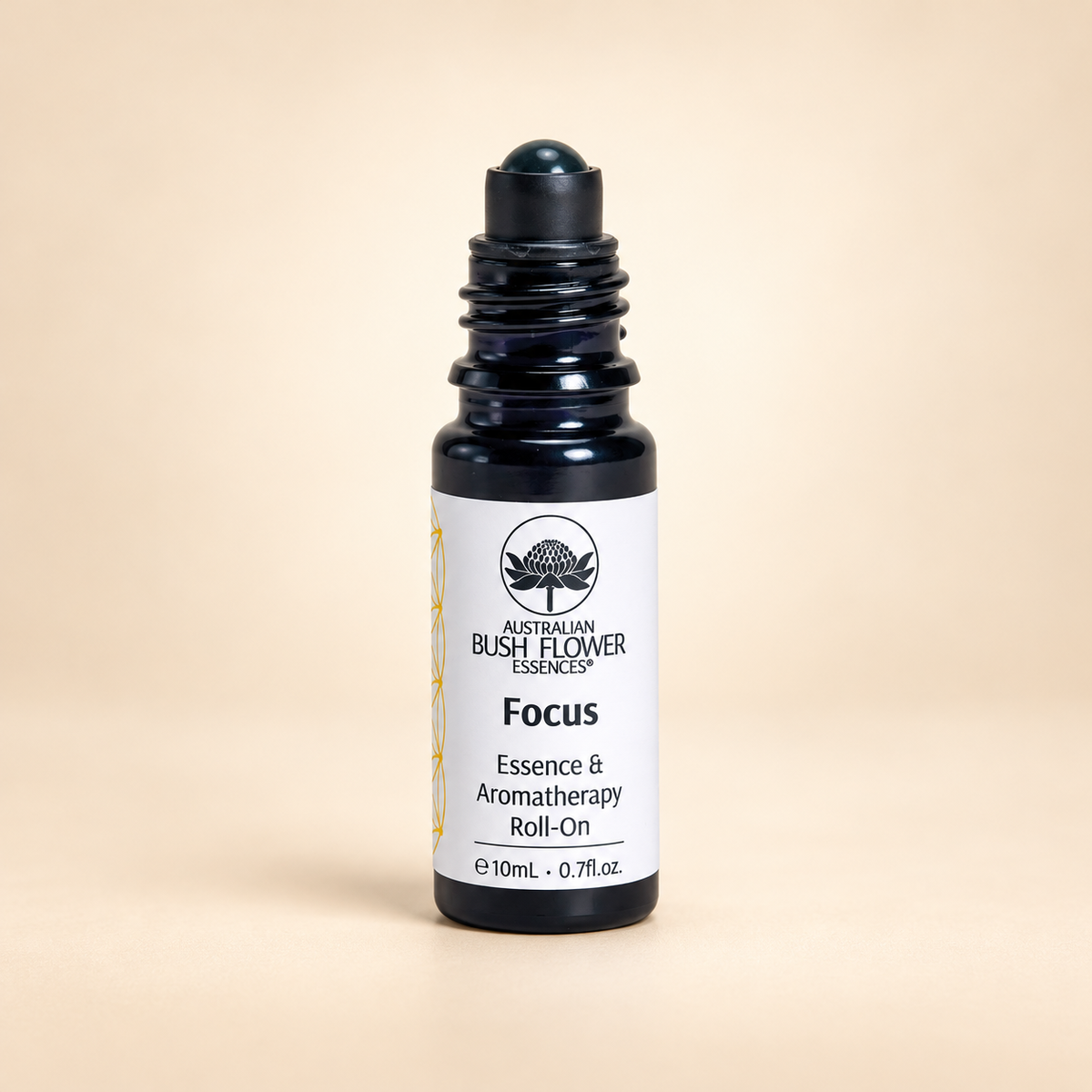 Australian Bush Flower Focus Essence & Aromatherapy Roll-On – 10ml on warm beige background