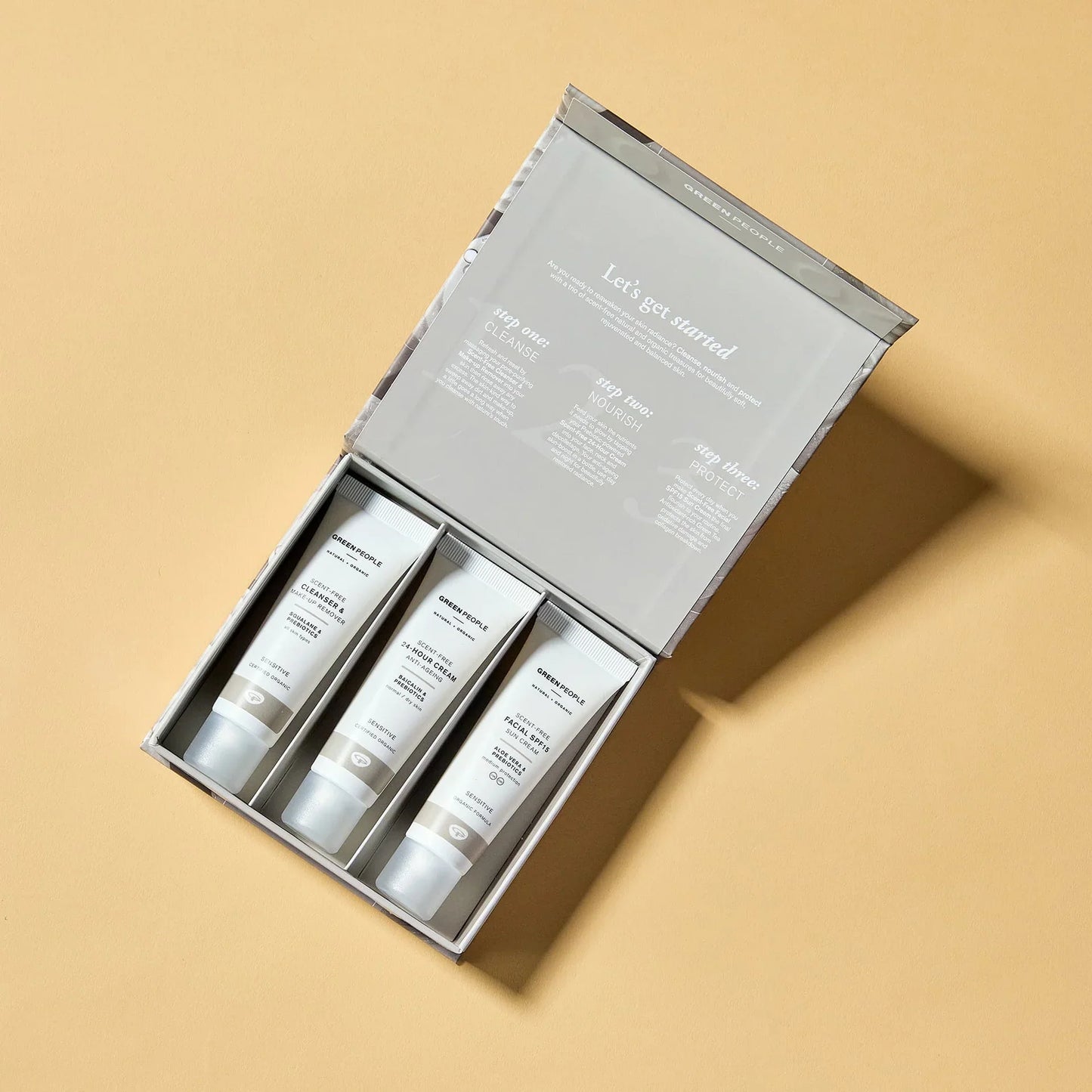 Fragrance-free skincare minis for sensitive skin, designed for travel or first-time use.