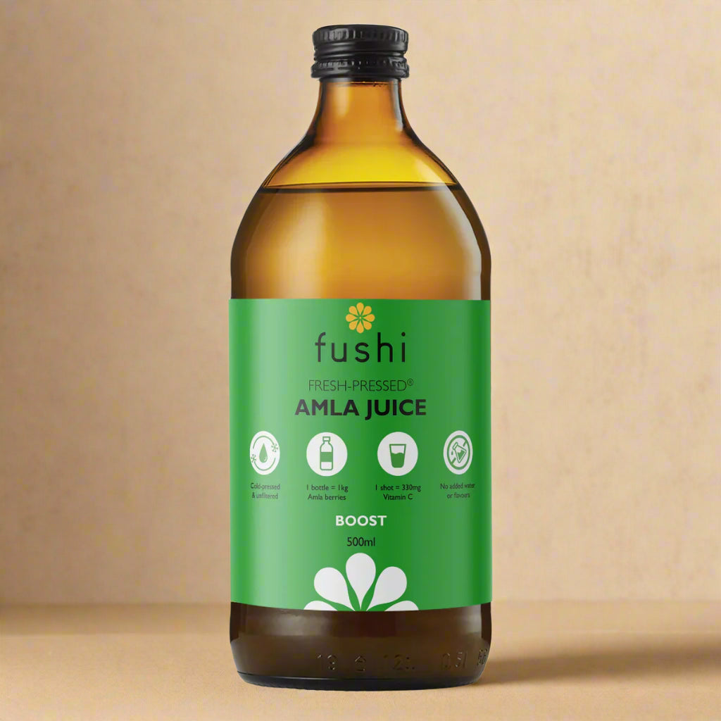 Fushi Amla Juice 500ml in eco-friendly glass bottle