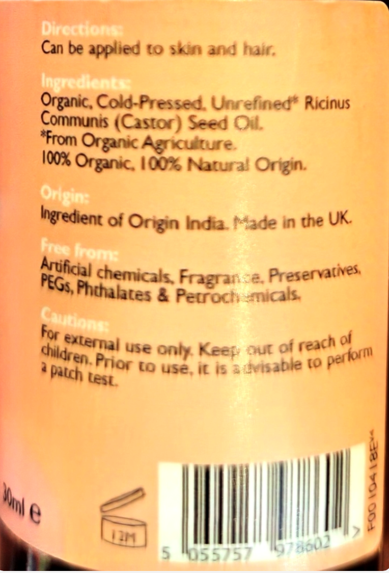 Fushi Organic Castor Oil 30ml Cold-Pressed Dropper clean product image