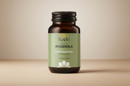Fushi Organic Rhodiola Rosea 60 capsules, front of bottle