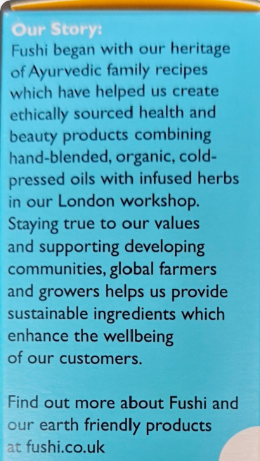 Text on a blue background about Fushi's heritage and values