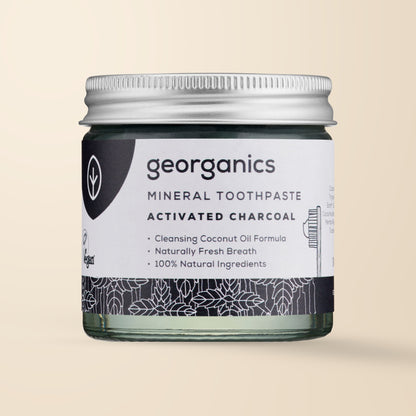 Georganics Activated Charcoal Toothpaste – Fluoride-Free, 60ml product packaging
