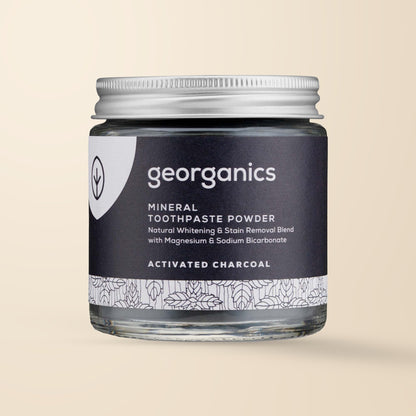 Georganics Activated Charcoal Tooth Powder – Fluoride-Free, 60ml product packaging