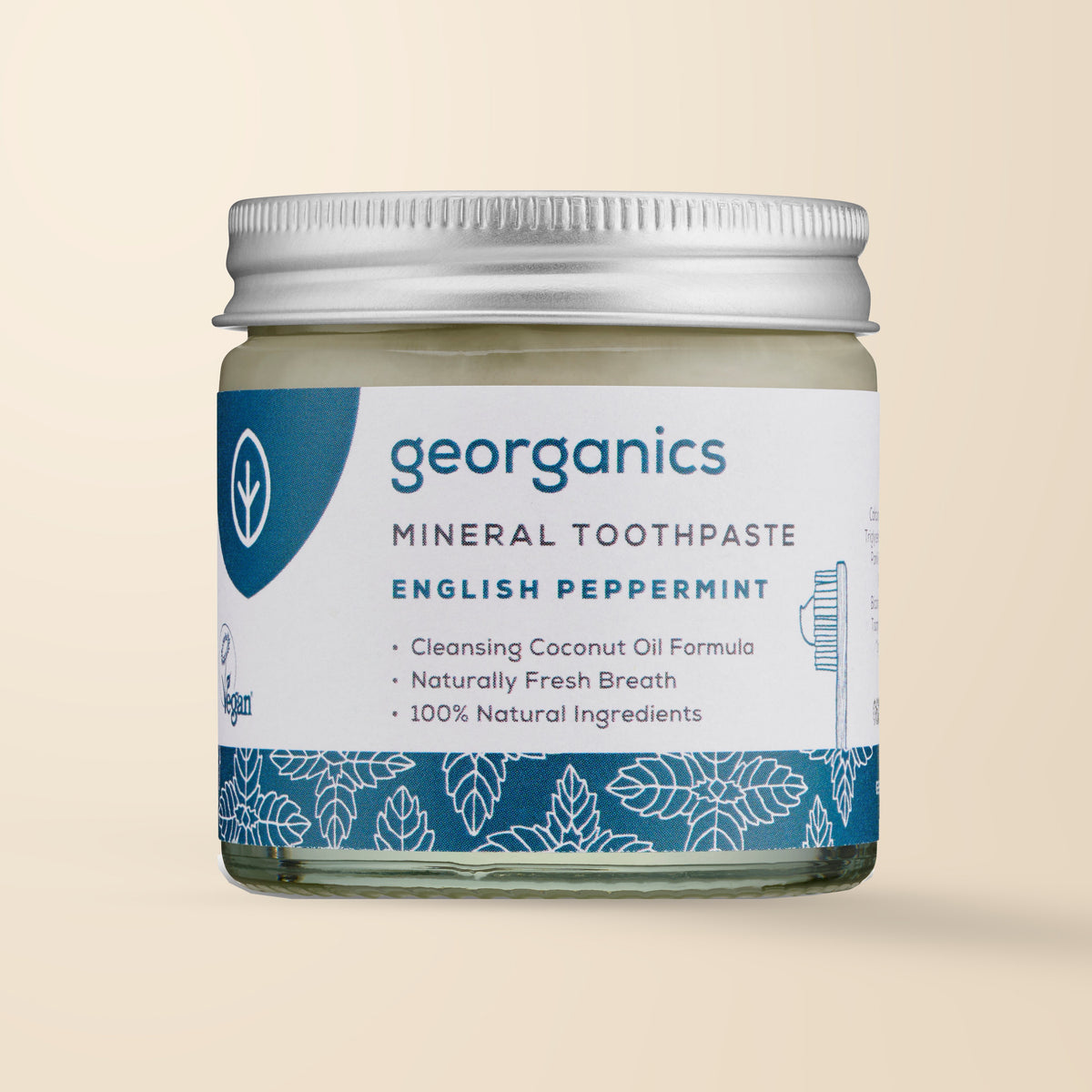 Georganics English Peppermint Toothpaste – Fluoride-Free, 60ml product packaging