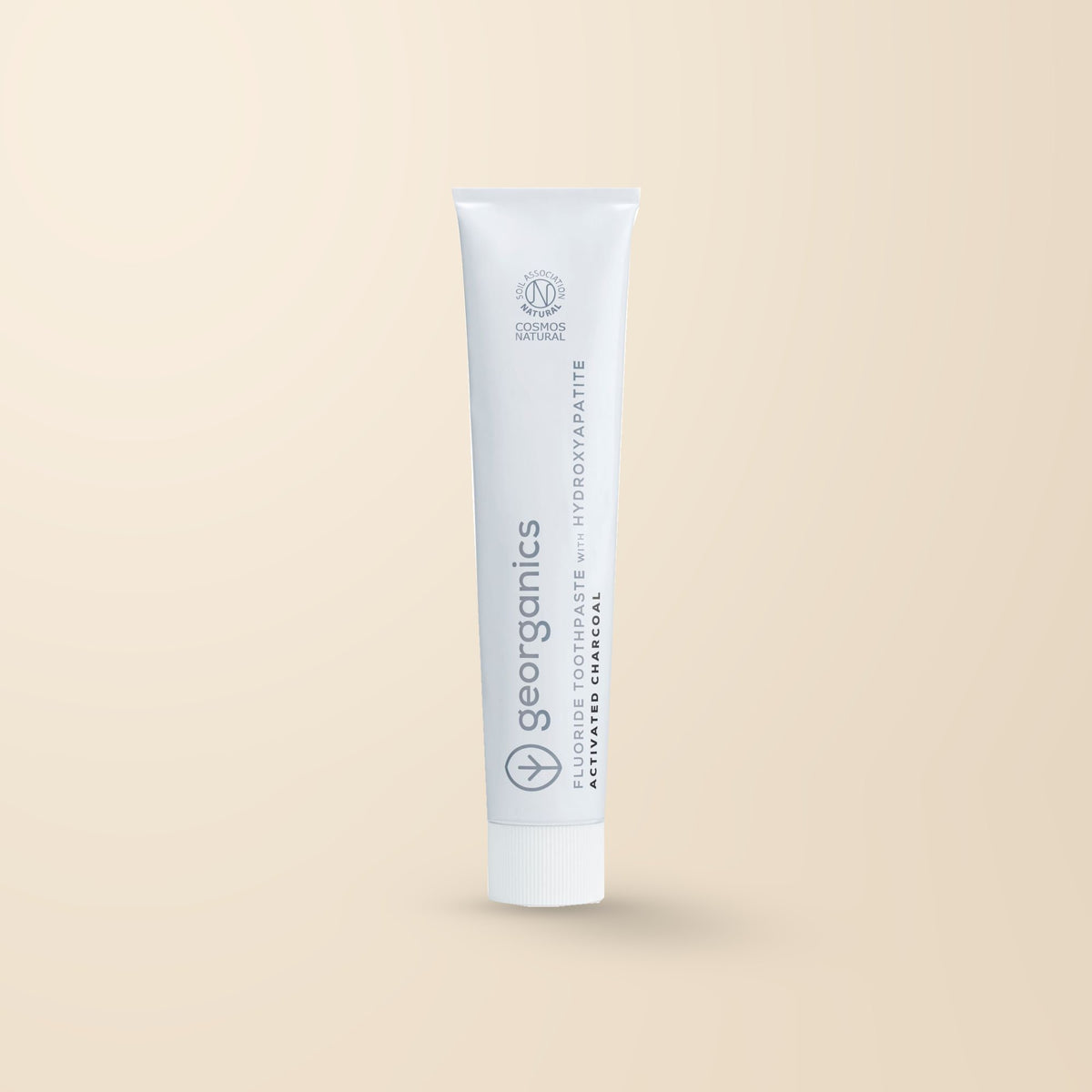 Georganics Activated Charcoal Fluoride Toothpaste with Hydroxyapatite – 75ml product packaging