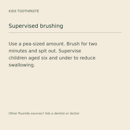 Georganics kids toothpaste: supervised brushing and fluoride advice