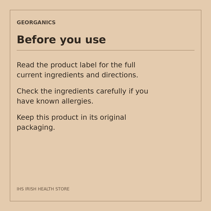 Georganics Spearmint Bionylon Dental Floss – 50m: before you use on a beige information card
