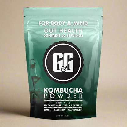Front view of G&G Kombucha Powder – 217g container
