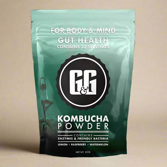 Front view of G&G Kombucha Powder – 217g container