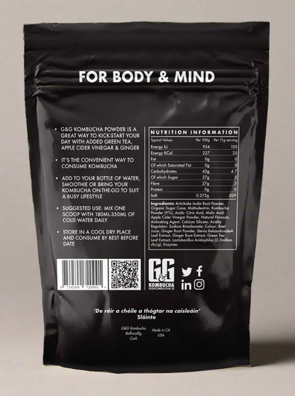 Open G&G Kombucha Powder container with visible powder