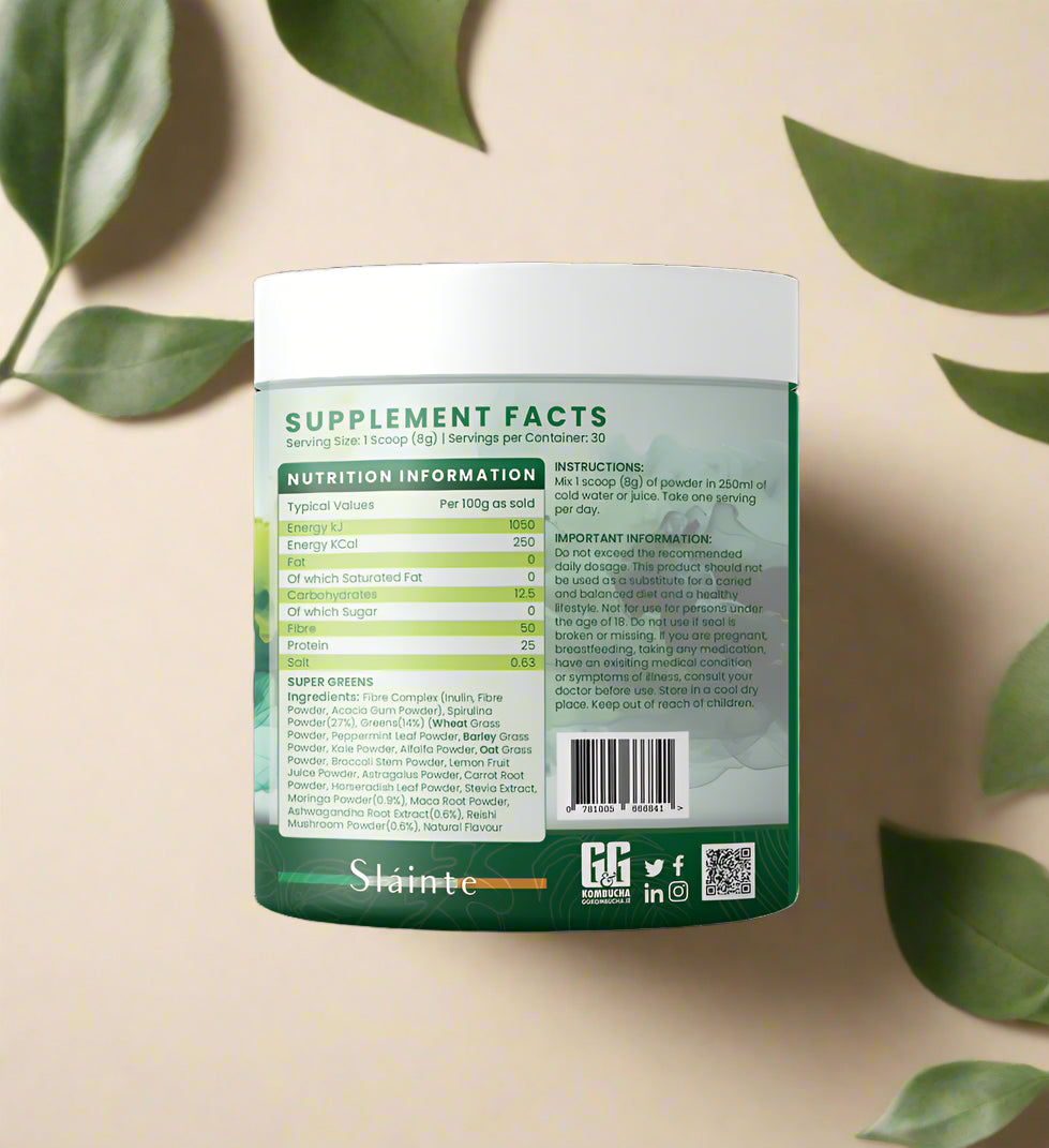  Scoop of G&G Greens SuperGreen Daily Mix showing fine green powder