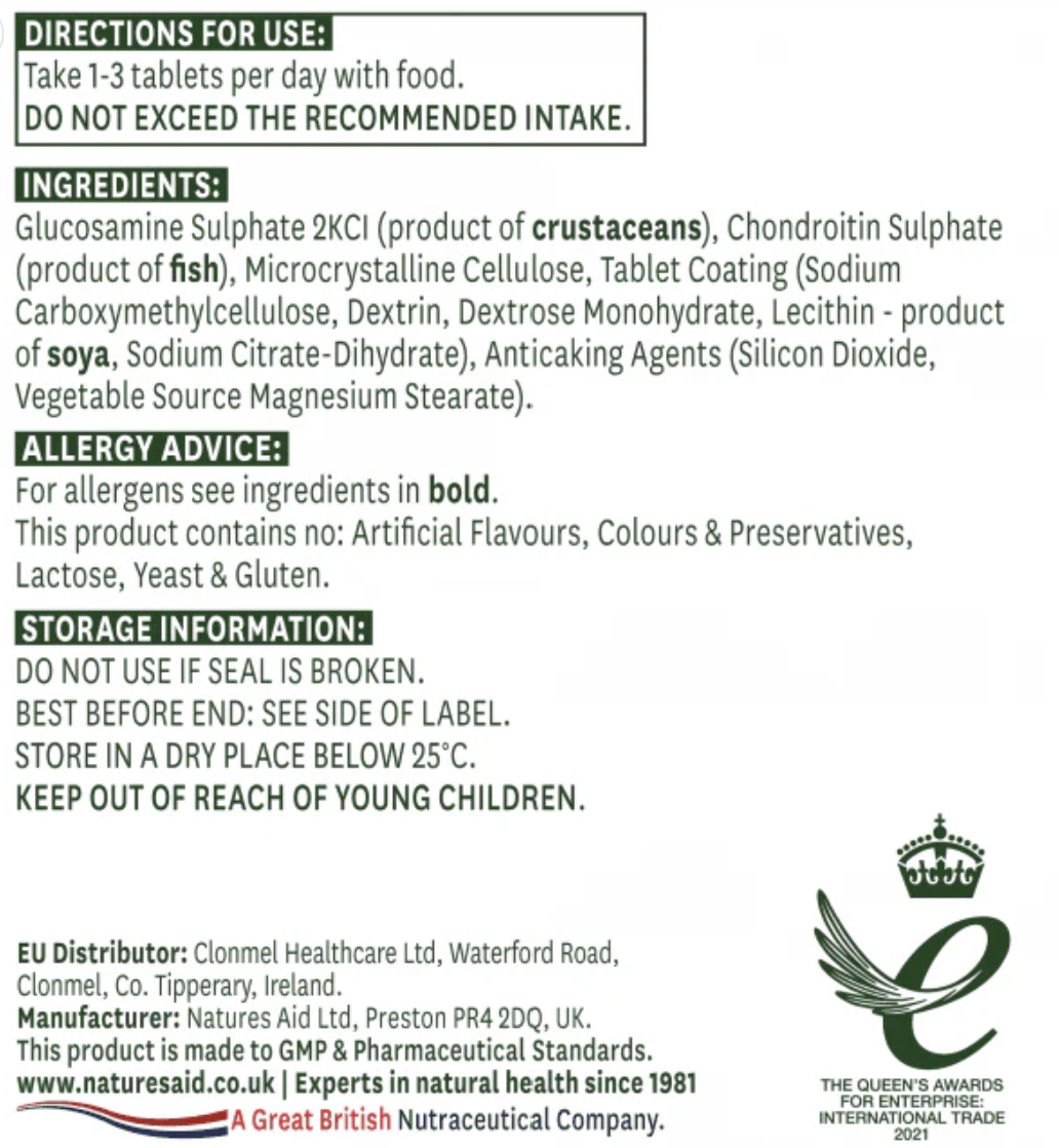 Product label with directions, ingredients, allergy advice, storage information, and branding details.