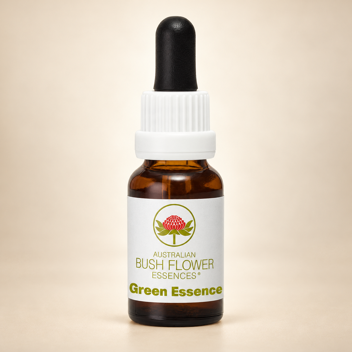 Australian Bush Flower Green Essence Stock – 15ml on warm beige background