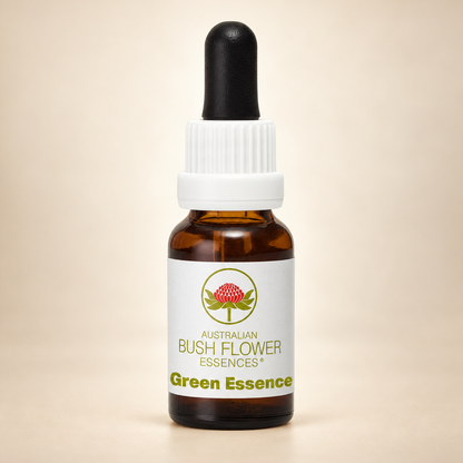 Australian Bush Flower Green Essence Stock – 15ml on warm beige background
