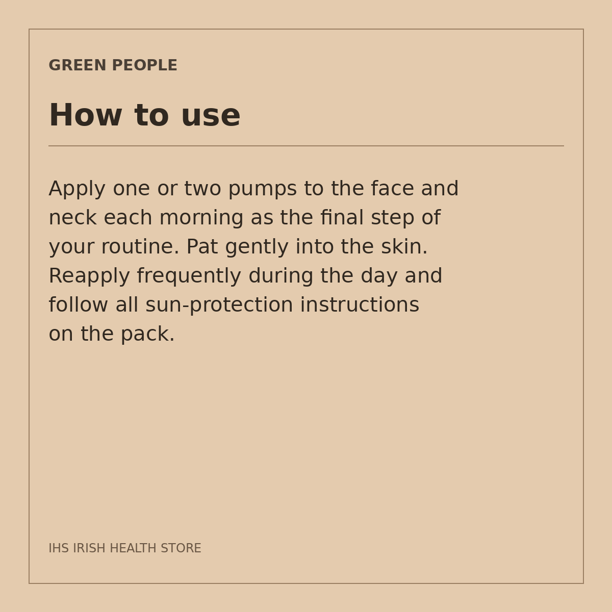 Green People Age Defy+ Daily SPF30 Moisturiser – 30ml: how to use on a beige information card