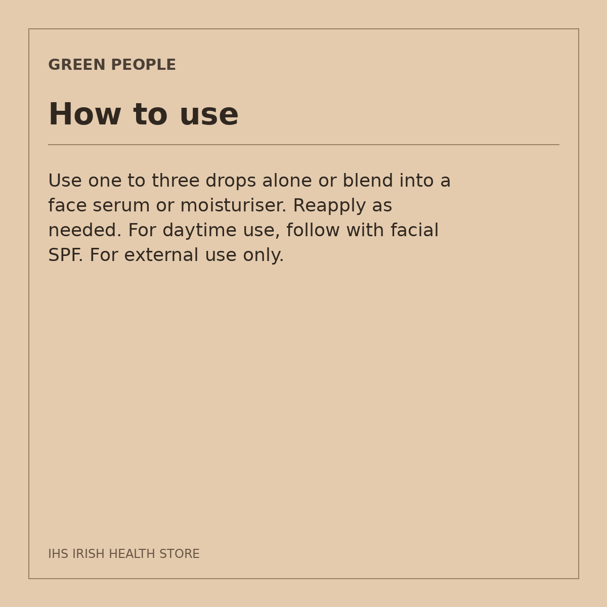 Green People Age Defy+ Purifying Booster Drops – Jojoba & Black Cumin, 10ml: how to use on a beige information card