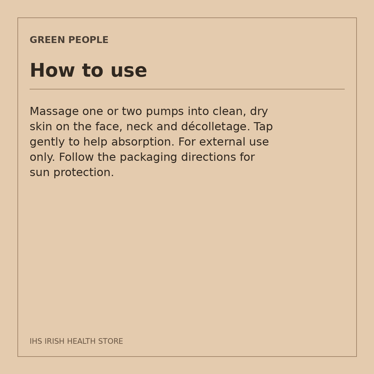 Green People Age Defy+ Tinted DD Moisturiser SPF15 – Light, 30ml: how to use on a beige information card
