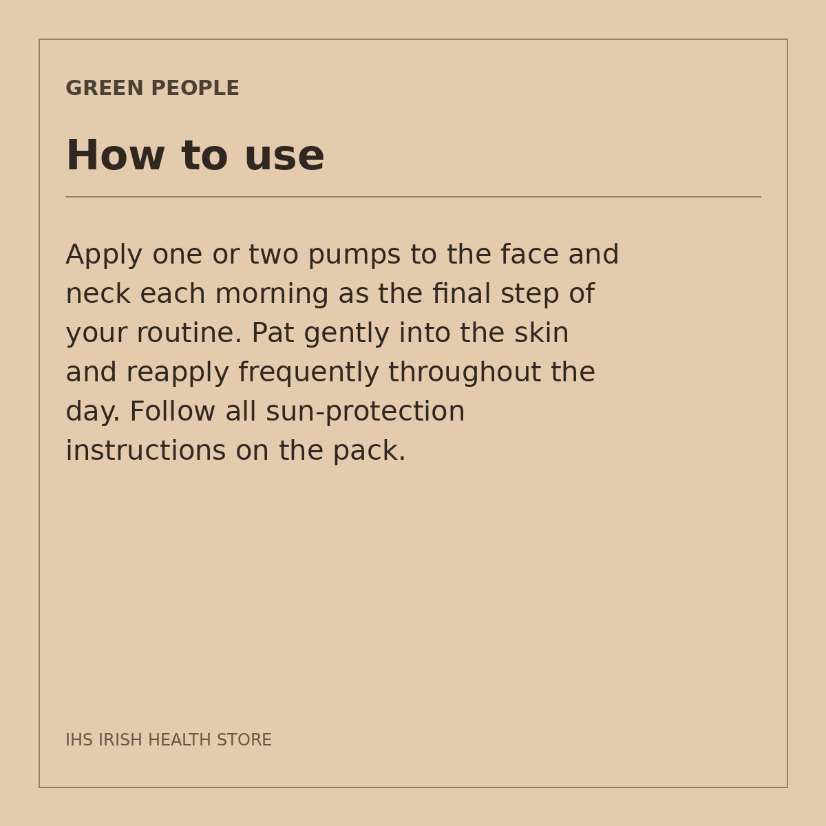 Green People Day Solution Cream SPF15 – 50ml: how to use on a beige information card