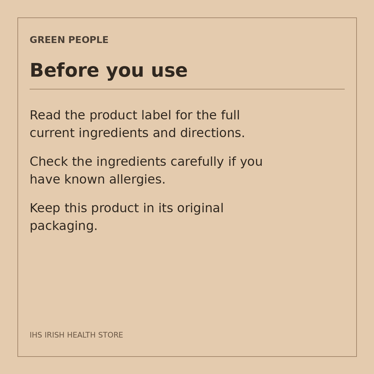Green People Day Solution Cream SPF15 – 50ml: before you use on a beige information card