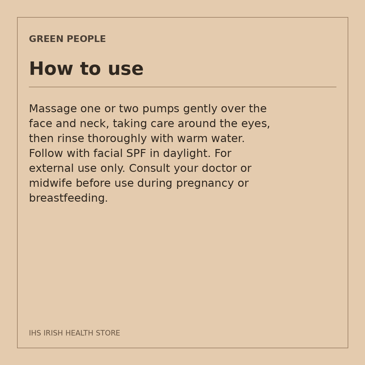 Green People Foaming Face Wash – Prebiotics & Green Tea, 100ml: how to use on a beige information card