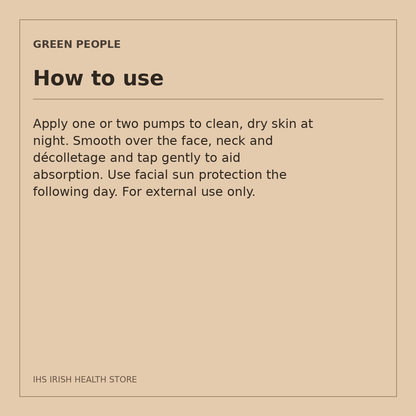Green People Fruitful Nights Night Cream – Pineapple & Raspberry, 50ml: how to use on a beige information card