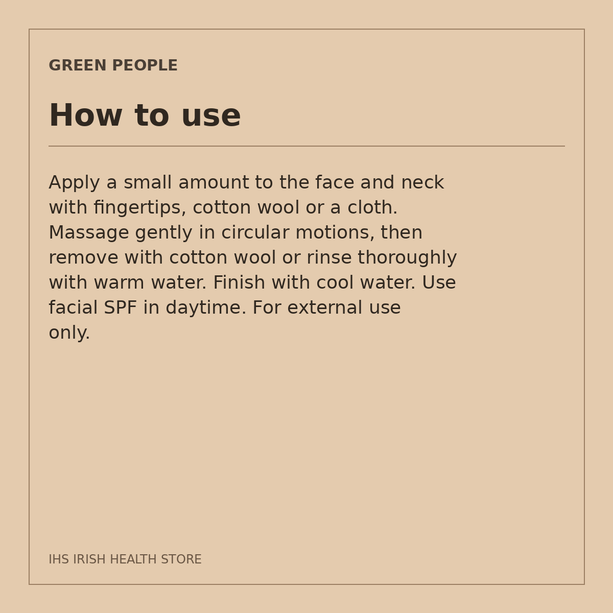 Green People Gentle Cleanse & Make-Up Remover – Calendula & Squalane, 150ml: how to use on a beige information card