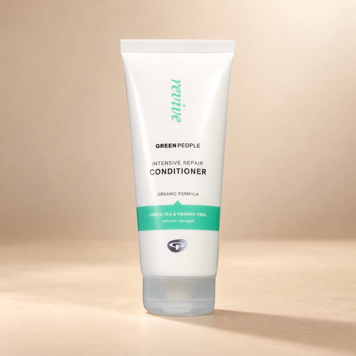 Green People Intensive Repair Conditioner – Green Tea & Avocado, 200ml in its original packaging on a warm beige background
