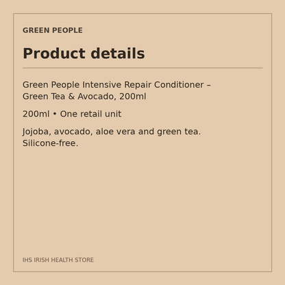 Green People Intensive Repair Conditioner – Green Tea & Avocado, 200ml: product details on a beige information card