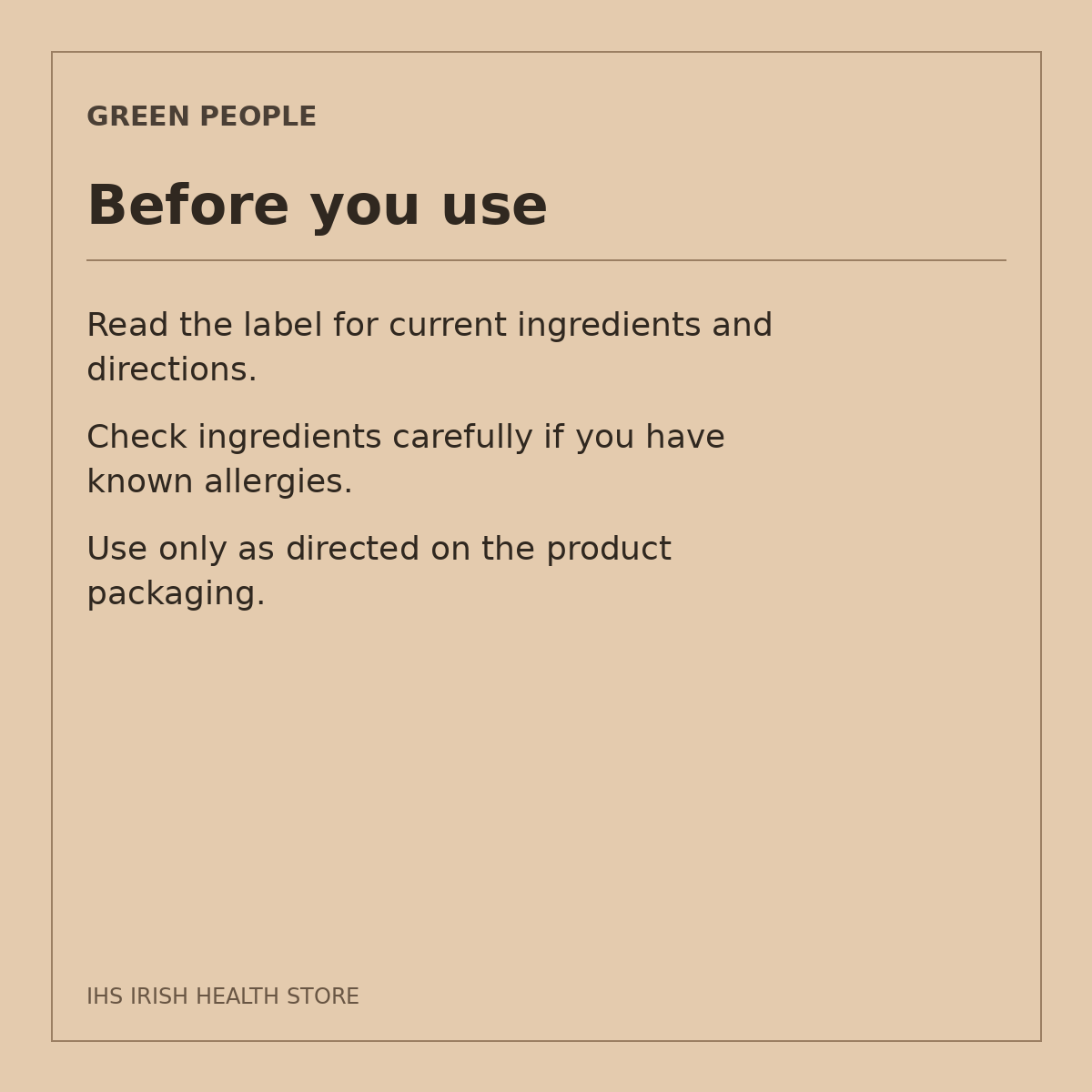 Green People Intensive Repair Conditioner – Green Tea & Avocado, 200ml: before you use on a beige information card